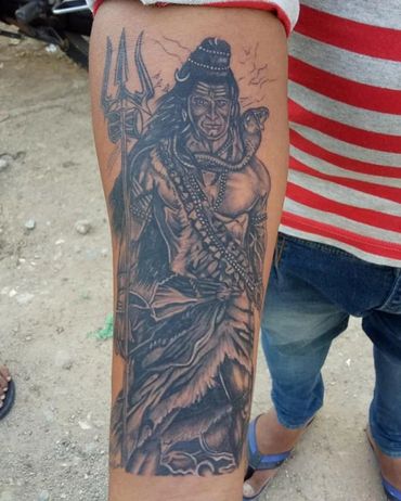 Lordshiva halfsleeve tattoo done at skullztattooz india hyderabad