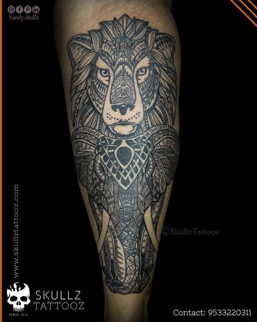 An Amalgamation of Lion and Elephant line art maori tattoo