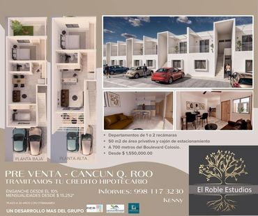 Magníficos estudios en 50m2, 1 o 2 recámaras.
