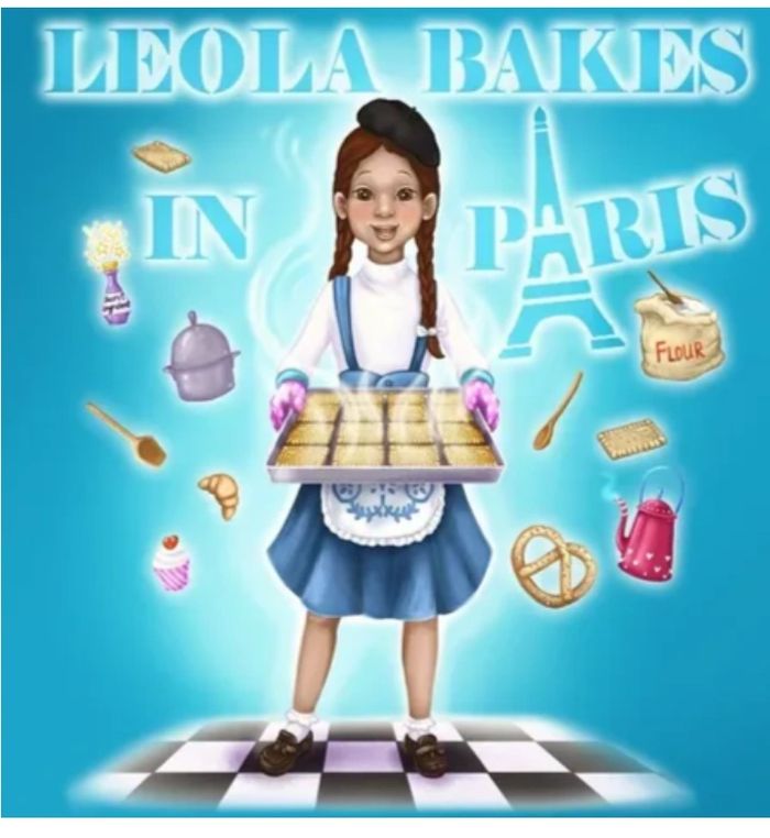 Image of blue book cover of Leola holding tray of biscuits.