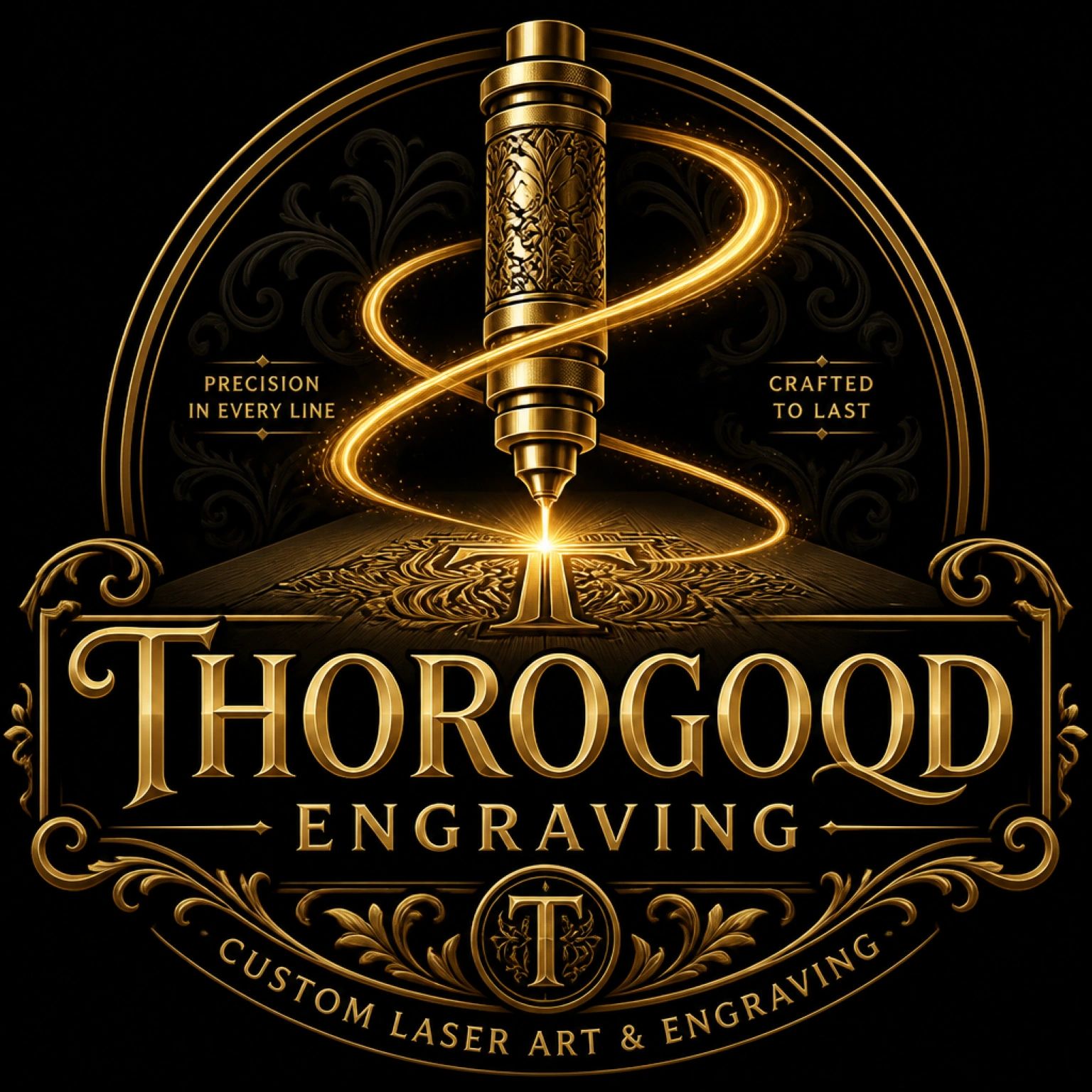 Elegant golden engraving machine logo with precision and durability.
