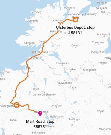 Google Map Ulsterbus Depot Stop to Mart Road