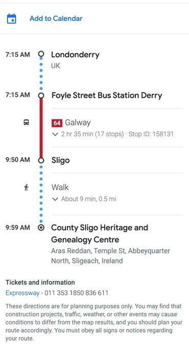 Directions from Londonderry to County Sligo