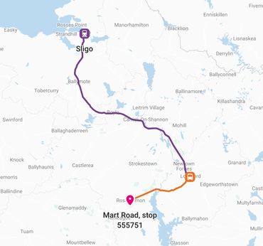 Train to Sligo and bus to mart road