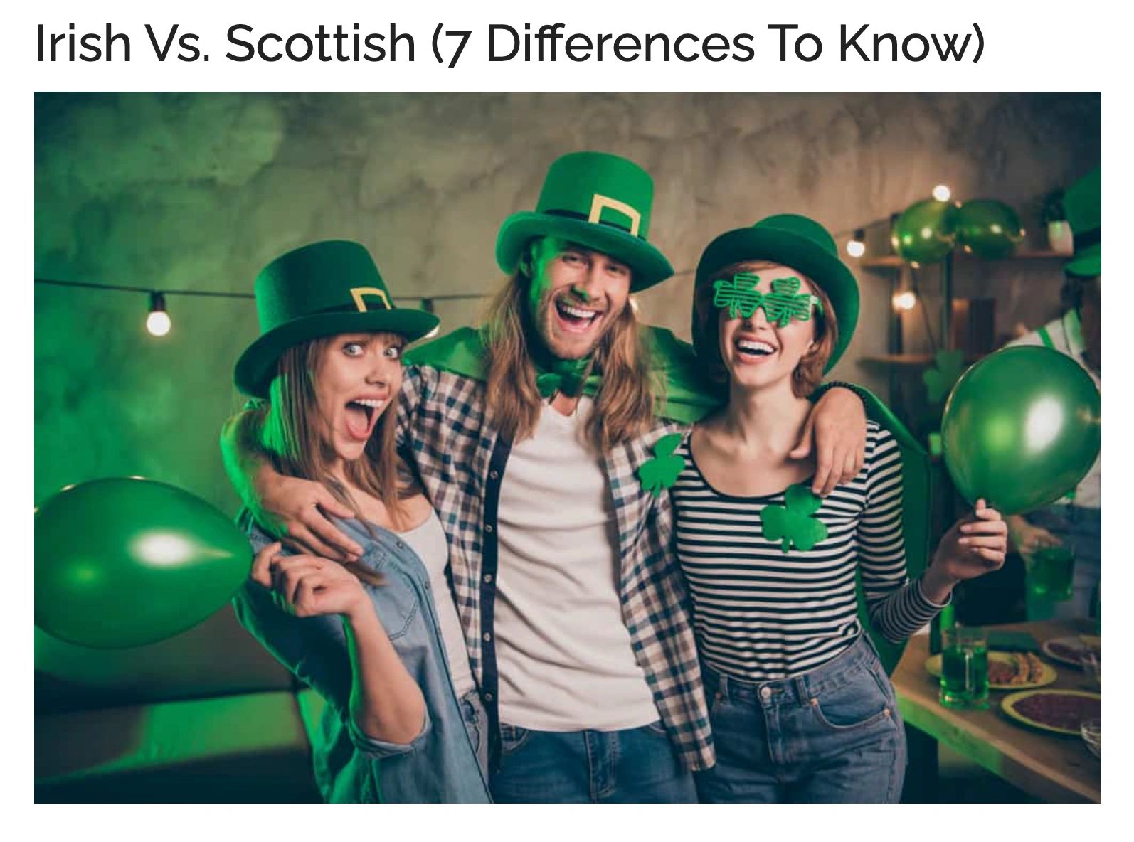 people dressed in Irish hats and shamrocks with balloons