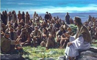Jesus speaking to people outdoors