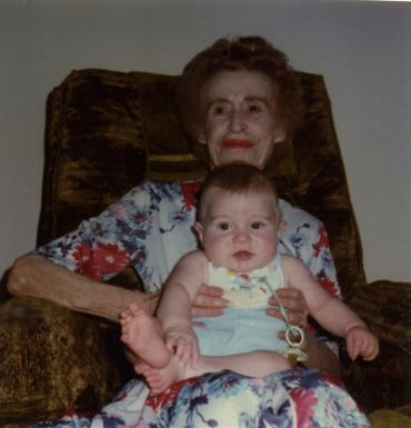 grandmother with grandson in armchair