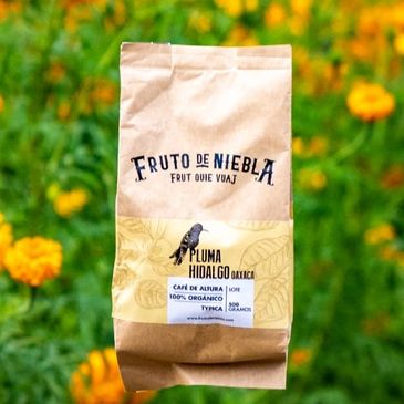Paquete de café orgánico Fruto de Niebla Pluma Hidalgo Oaxaca.