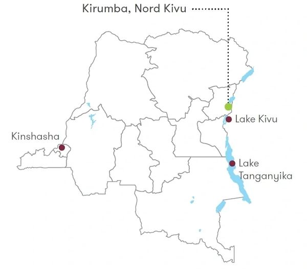A map of D.R Congo showing Kirumba North Kivu