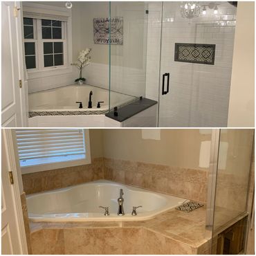 Replacement Of Tile Around Existing Jacuzzi. Expanded Shower To Include A Bench. Finishing It Off Wi