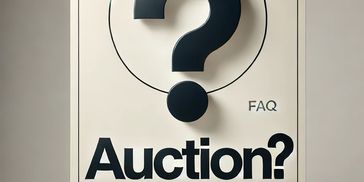 Image showing the word auction with a question mark next to the word and a larger question mark abov