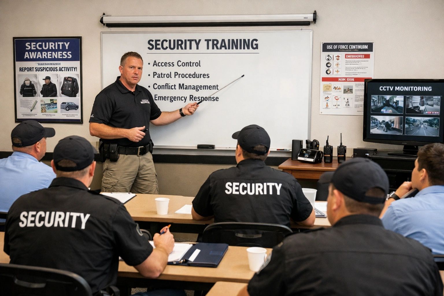 teaching a security guard class such as an 8hr pre-assignment, 8hr annual, 16hr OJT