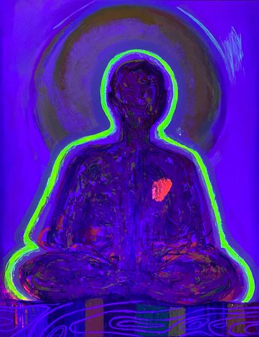 Still Human glows under fluorescent light
48 x 36 inches
Acrylic mixed media on canvas