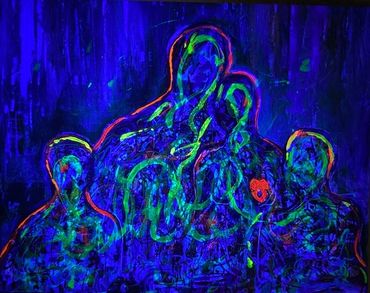 Family Unit under fluorescent light
48 x 60 inches
Acrylic mixed media on canvas