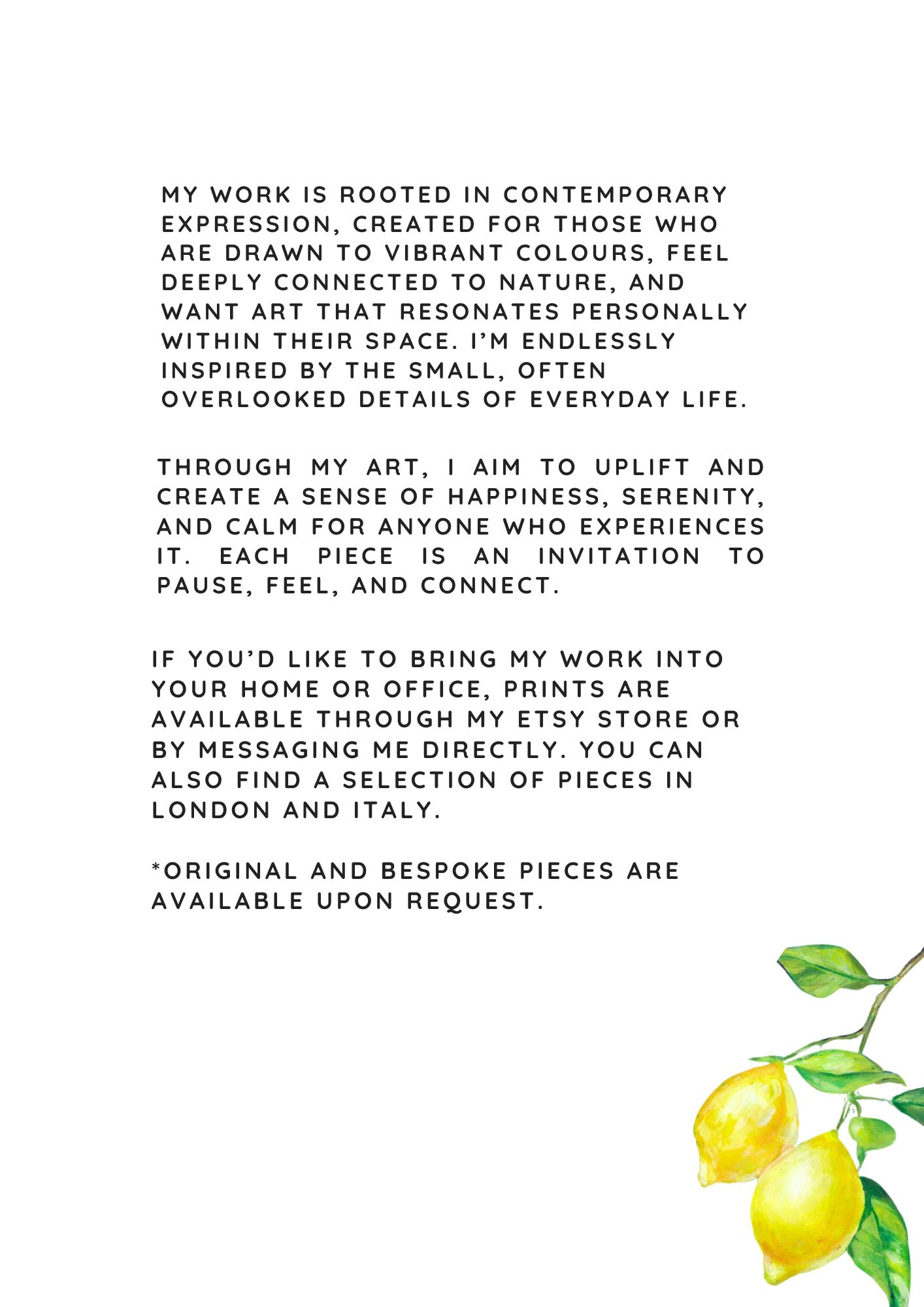 Art description emphasizing vibrant colors, nature connection, and emotional calm.