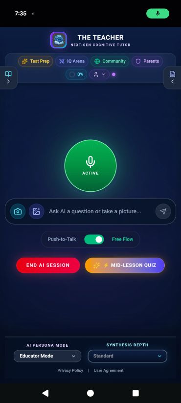 Screenshot of THE TEACHER AI cognitive tutor app interface.