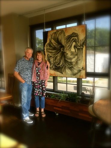 Collectors with their artwork created by Priscilla Steele.