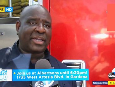 Participating in Food Donation at a Gardena Grocery store and being interviewed by ABC Channel 7