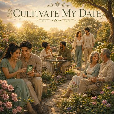 Couples enjoying a garden date surrounded by flowers.