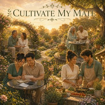 Couples enjoying gardening and each other's company in a beautiful garden.