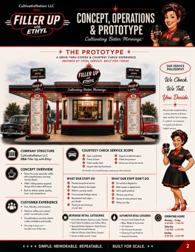 1950s-inspired coffee drive-thru prototype with vintage design and service.