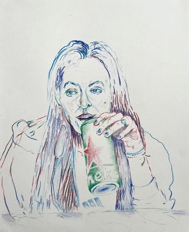 Woman Drinking, colored pencil on mint cotton wove paper, 11x8.5 in., 2023