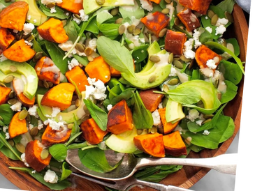 Spinach-Salad-with-butternut-squash-feta-pepitas-avocado-and-cilantro-lime-vinaigrette 