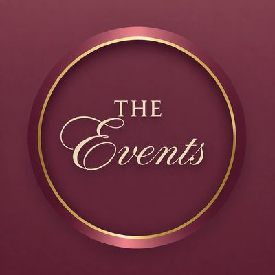 Elegant logo with the words 'The Events' inside a gold-accented circle on a maroon background.