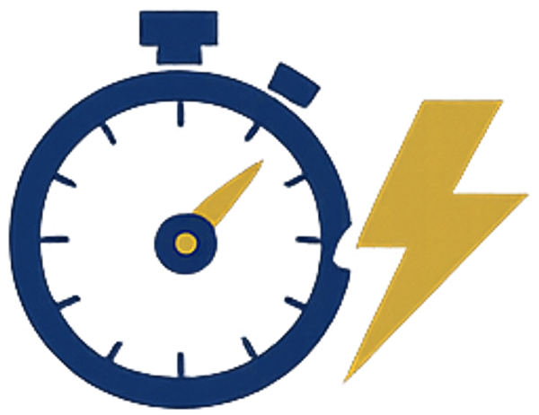 A stopwatch with a lightning bolt symbolizing speed and quickness.