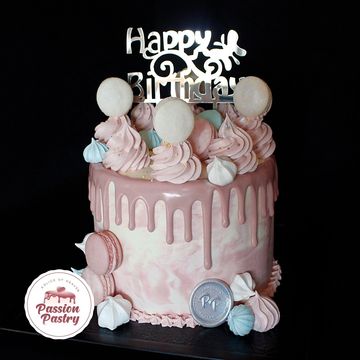 Special Design Cake with Macrons and Meringue Cookies
