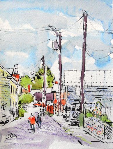 "Hula Hoop Alley" Crayon Resist Painting LarryLerew.com Jubilee Day behind Gallery Mechanicsburg PA