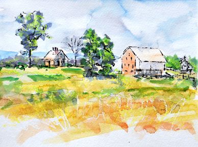 "McPherson Barn" Crayon Resist Painting LarryLerew.com Gettysburg Battlefield Barn.