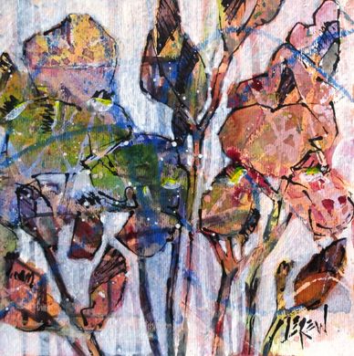"Iris Shapes" Crayon Resist Painting LarryLerew.com iris blooms flowers abstract.