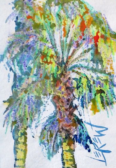 "Florida Palms" Crayon Resist Painting LarryLerew.com palm trees in central Florida.