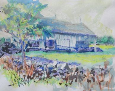 "Slyder Barn Gettysburg" Crayon Resist Painting LarryLerew.com civil war battlefield farm barn.