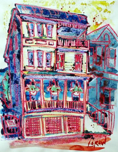 "Dream House" Crayon Resist Painting LarryLerew.com Special One Of A Kind house Gettysburg, PA