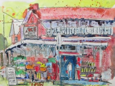 "Hardware Store" Crayon Resist Painting by LarryLerew.com. Baltimore Street, Dillsburg, PA.