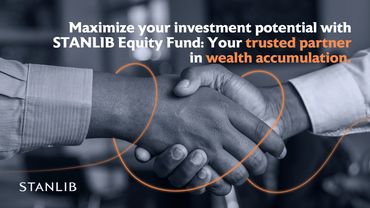 Two hands shake in agreement promoting STANLIB Equity Fund for wealth growth.