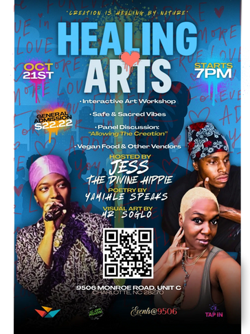 Healing Arts event for October 21, 7pm. people on flyer and names $20.