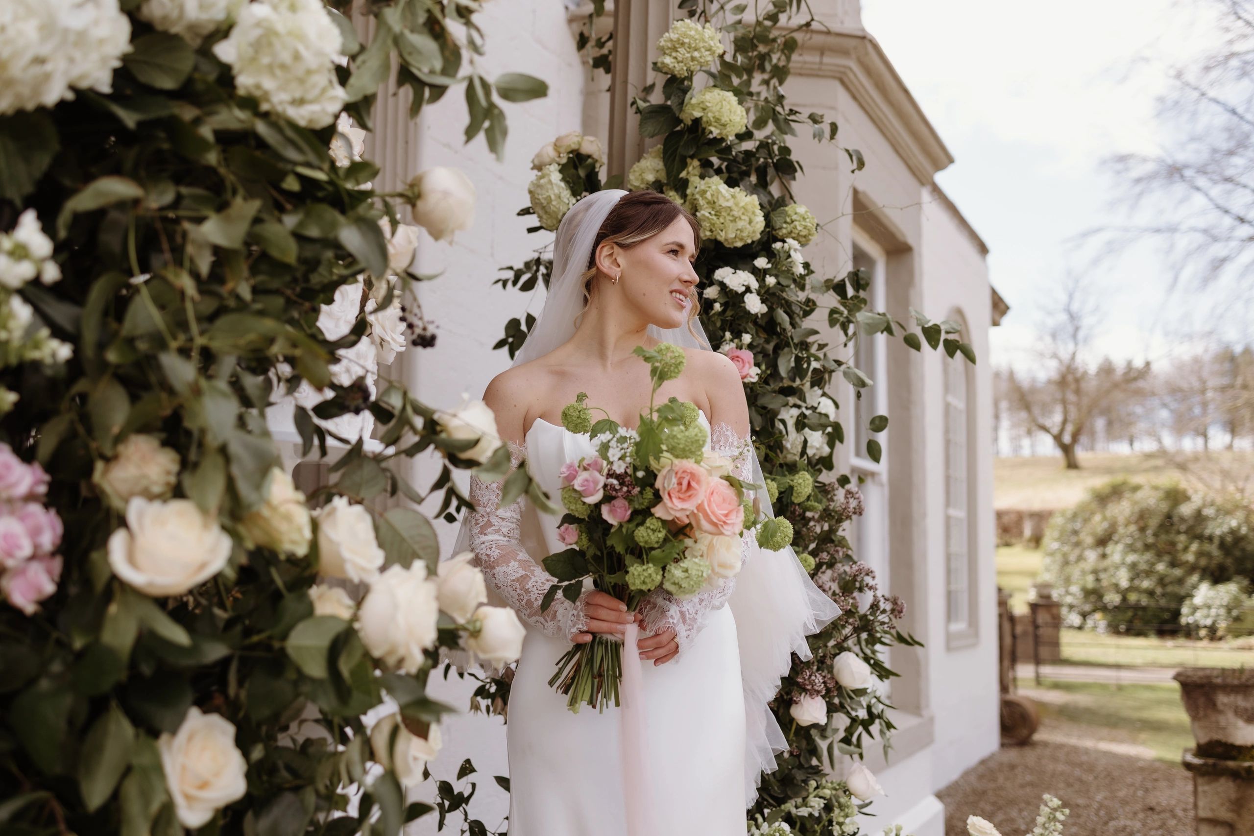 wedding flower installation in the lake district, Lake District wedding flowers, cumbria wedding