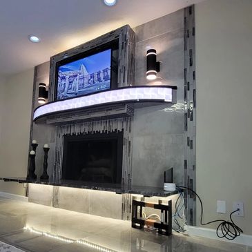 Inventive smart home fireplace automations. Built in voice devices.