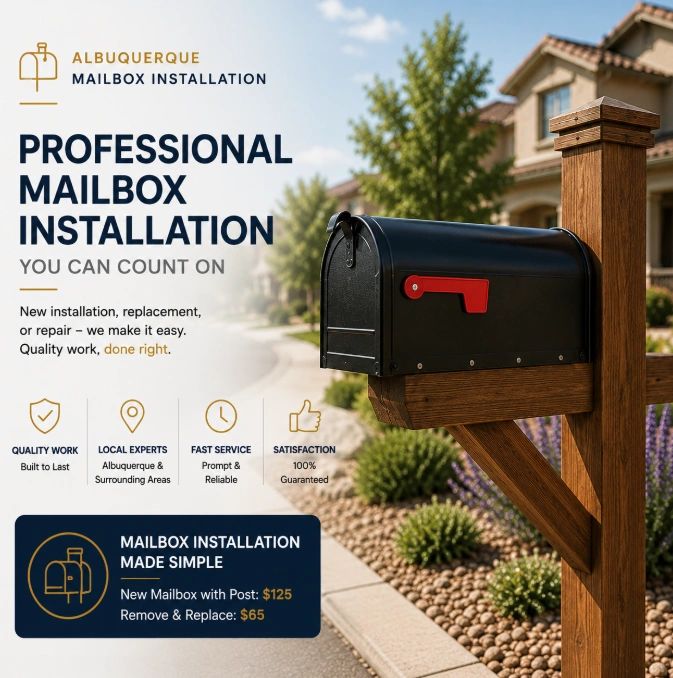 Professional mailbox installation banner for Smart Homes Albuquerque handyman services.