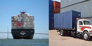 Various cargo transport methods including container handling and shipping.