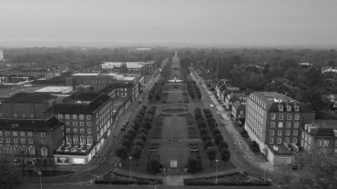 Aerial photography of Welwyn Garden City in black and white