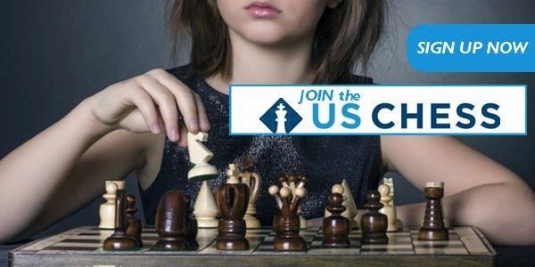 Girl playing chess...USCF sign up banner.