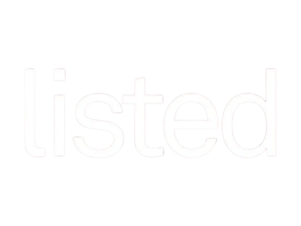 The word 'listed' in white font on a transparent background.