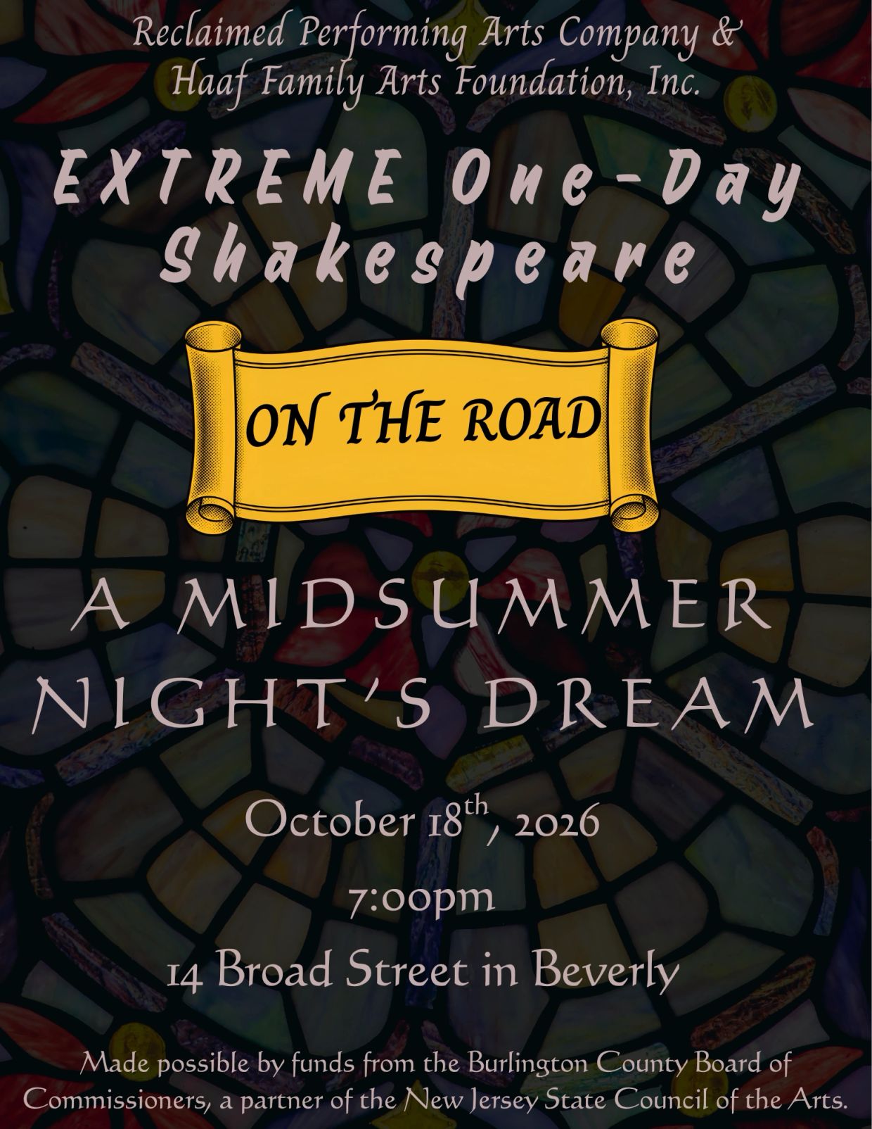 Poster for an Extreme One-Day Shakespeare event on October 18, 2026.