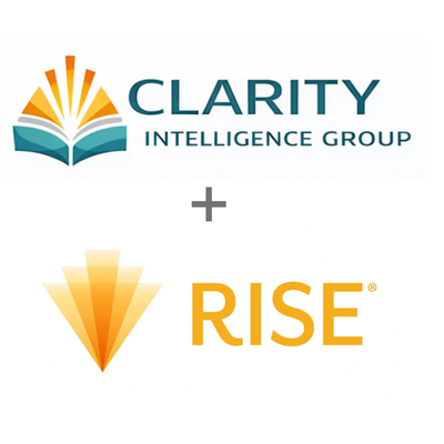 Logos of Clarity Intelligence Group and Rise with a plus sign between them.