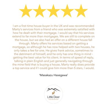 Customer review praising Marty from Little Deer Financial Services for excellent mortgage help.