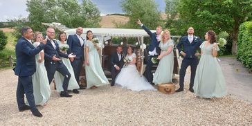 Wedding party celebrations with the Bride and Groom at Wick Farm Bath